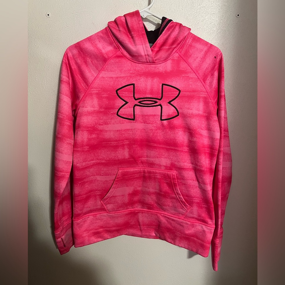 UNDER ARMOUR Classic Storm Embroidered Logo Hoodie Black Pink Girl's Size Large‎